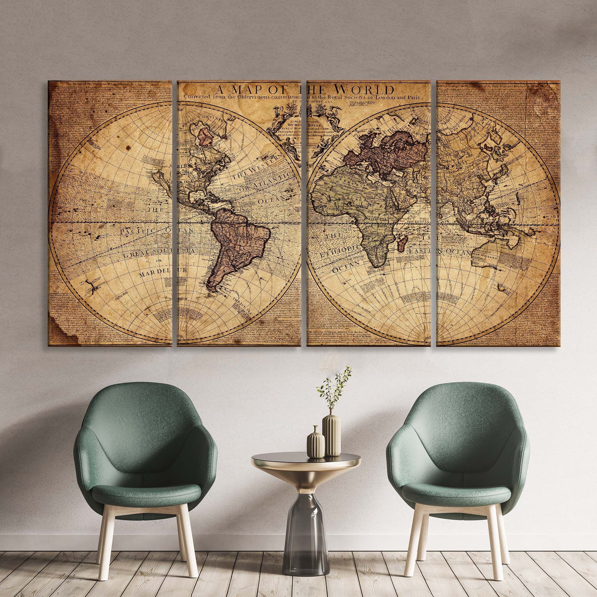 Vintage World Map Canvas Print: Retro Wall Art Decor - Etsy