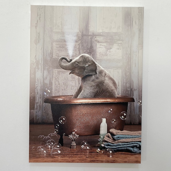 Elephant Canvas Wall Art, Elephant Bathroom Wall Decor, Bathtub Elephant Wall Art, Bathroom Canvas Art, Home Decor, Modern Wall Art, Canvas,