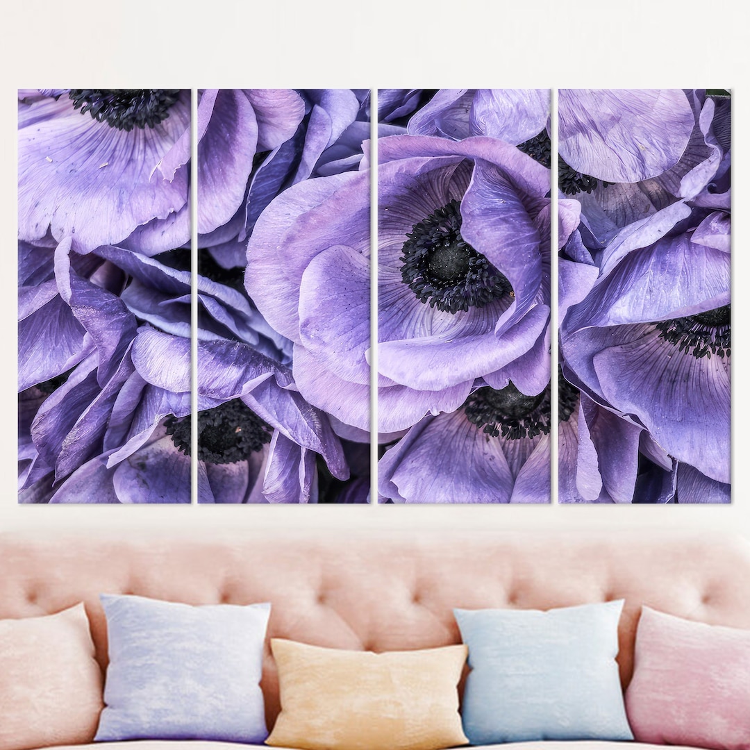 Anemone Wall Decor, Purple Canvas Wall Art, Flower Bouquet Print