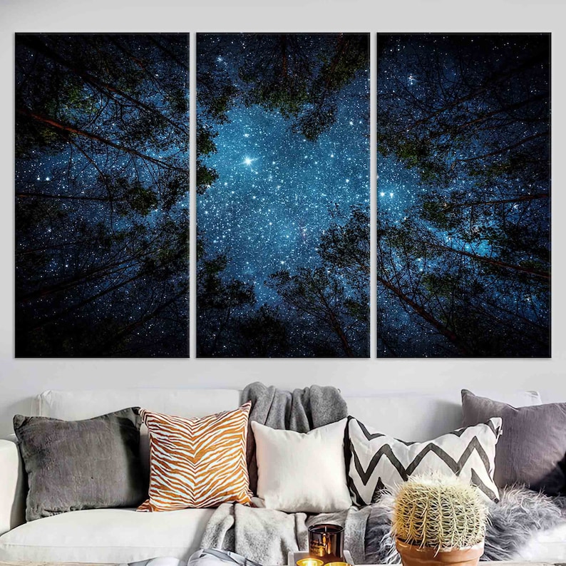 Starry Night Sky Canvas Print: Forest Landscape Wall Art - Etsy