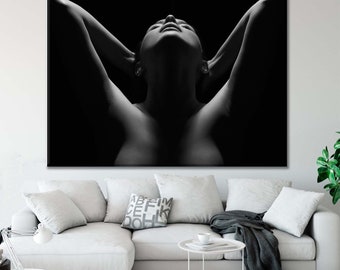 Sinnliche Kunstdruck, erotische Nacktheit Wandkunst, Sexy Wandkunst, erotische nackte Leinwand, Sexy Körper Dekor, nackte Frau, schwarz und weiß, Reife