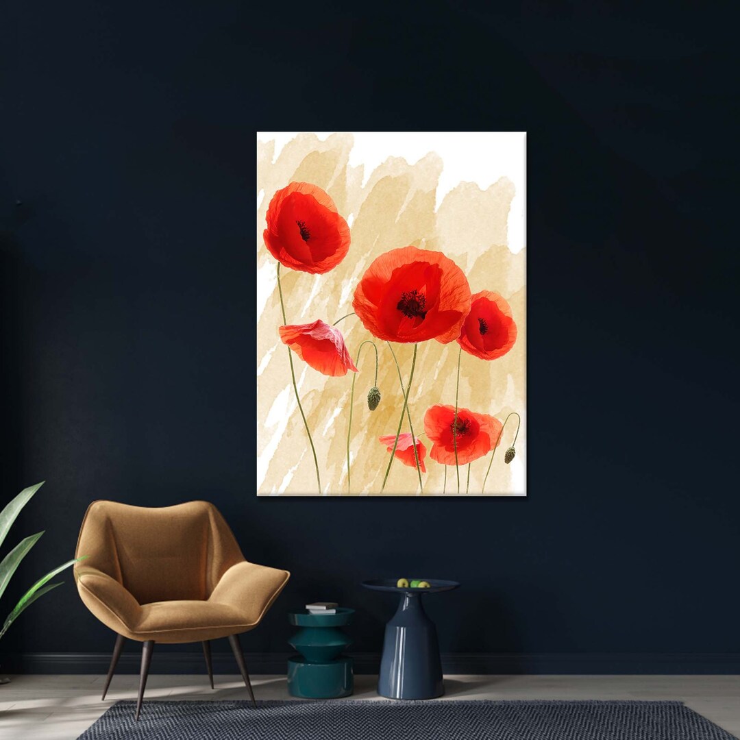 Red Poppy Flower Canvas Painting: Modern Abstract Wall Art - Etsy
