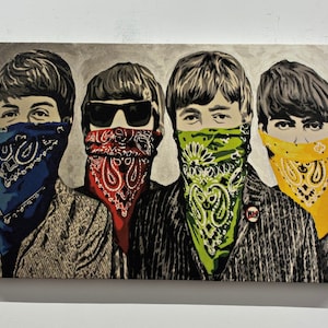 Banksy Beatles Canvas Art, Banksy Bandanas Graffiti Canvas Framed Wall Art , Rock and Roll, Home Decor BANKSY The Beatles, Banksy Canvas,