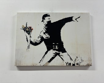 Banksy Art, Throwing Flowers Street Art, Banksy Décor, Banksy Print, Street Art Decor, Graffiti Art, Banksy Flower Bomber, Anarchy Graffiti