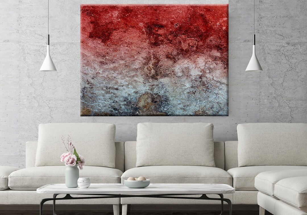 Red Abstract Wall Art Red Abstract Canvas Art Red and Blue Etsy