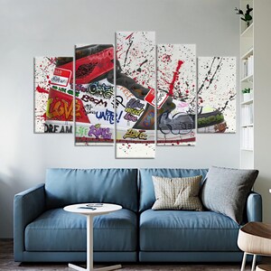 Arte de zapatillas con estilo, arte mural con grafitis, póster de zapatillas, arte mural con grafitis, arte mural moderno, decoración de lienzo, arte mural en lienzo imagen 5