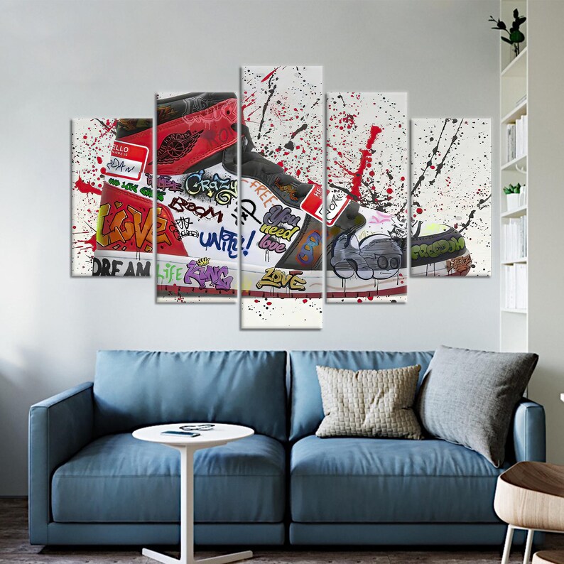 Arte de zapatillas con estilo, arte mural con grafitis, póster de zapatillas, arte mural con grafitis, arte mural moderno, decoración de lienzo, arte mural en lienzo imagen 5
