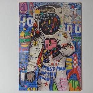 Banksy Astronaut Canvas Art: Graffiti Spaceman Wall Decor