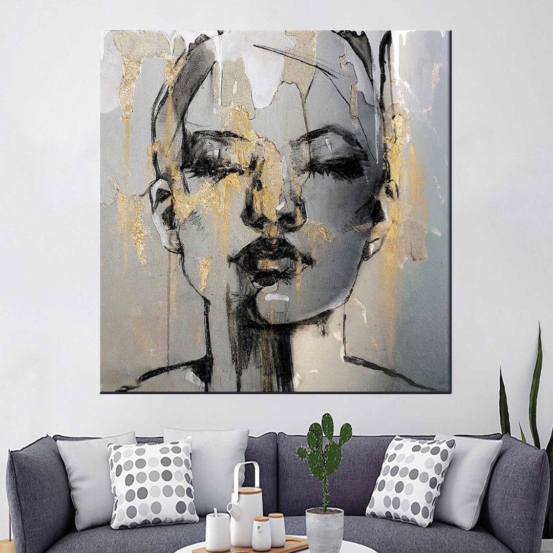 Woman Portrait Wall Art Woman Canvas Abstract Woman Wall - Etsy