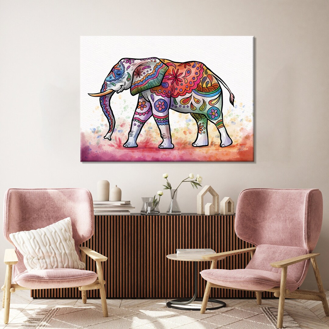 Ethnic Elephant Canvas Print: Colorful Modern Wall Art - Etsy