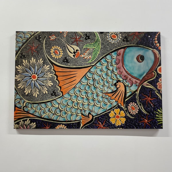Mosaic Fish Canvas Print: Marbling Art Wall Hanging