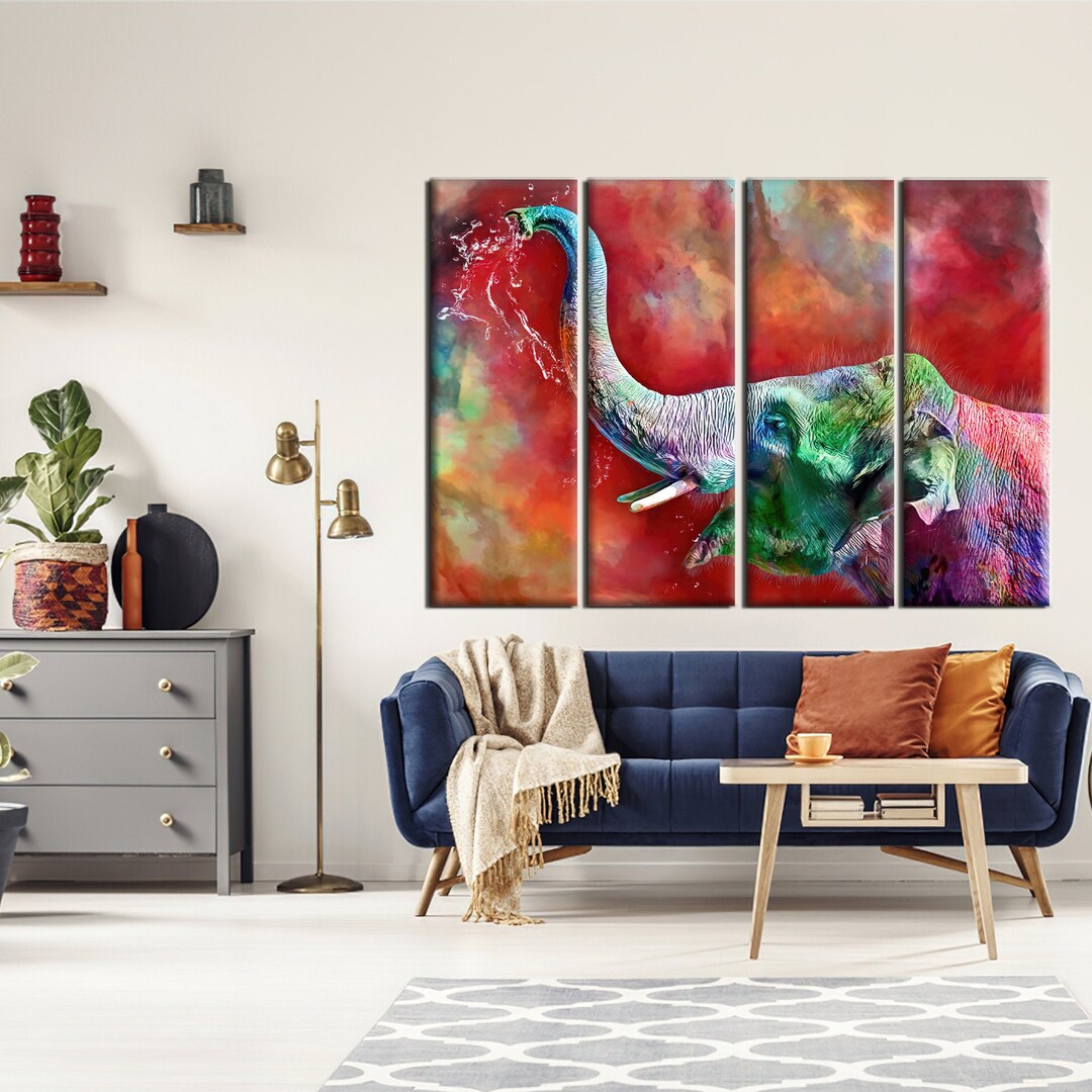 Colorful Elephant Canvas Print: Contemporary African Art Wall Decor - Etsy