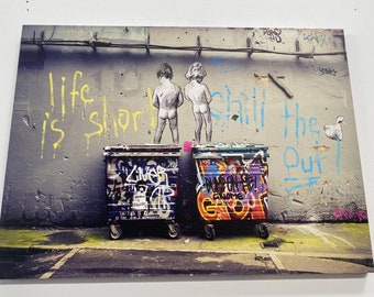 Banksy Graffiti Canvas Art: Peeing Boys, &#39;Life is Short&#39; Wall Decor