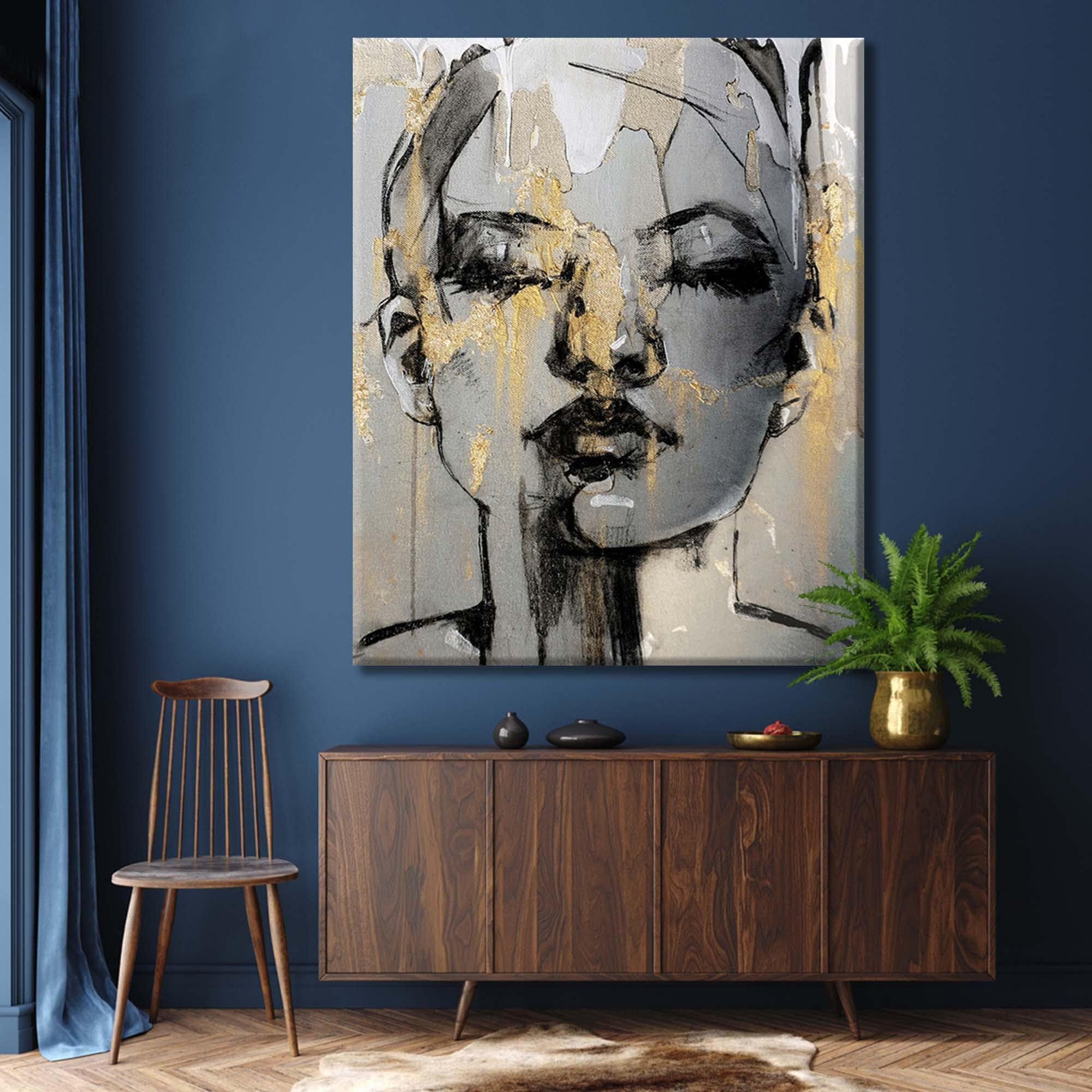 Woman Portrait Wall Art Woman Canvas Abstract Woman Wall Etsy