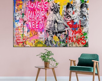 Banksy Style Canvas Art: Love Is All We Need Graffiti Print