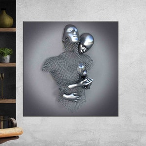 Paar umarmt Leinwand, Leinwand Wandkunst, Schlafzimmer Leinwand Dekor, Silber Paar Wandkunst, Wohnkultur, moderne Leinwand, abstrakte Leinwand Kunst,
