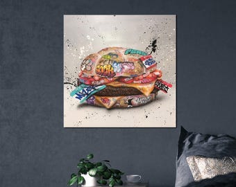 Graffiti Burger Canvas Art: Urban Street Food Pop Art