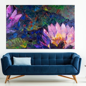 Abstract Lotus Painting, Lotus Wall art, Lotus Canvas, Flower Wall Art, Flower Painting, Floral Wall Art, Oil Painting Print, Large Wall Art
