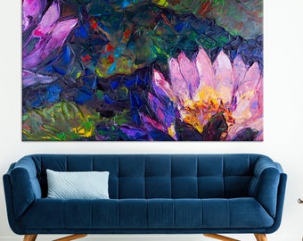 Abstract Lotus Canvas Print: Floral Oil Painting, Large Wall Art