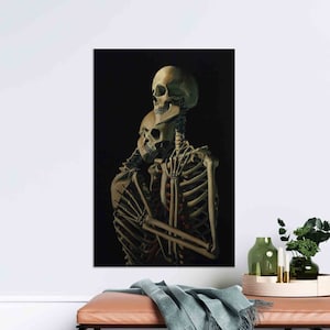 Umarmendes Paar Schädel Wandkunst, Leinwand Wandkunst, Skelett Paar Wandkunst, surreale Poster, umarmt Paar Leinwand Kunst, Loft Wandkunst,
