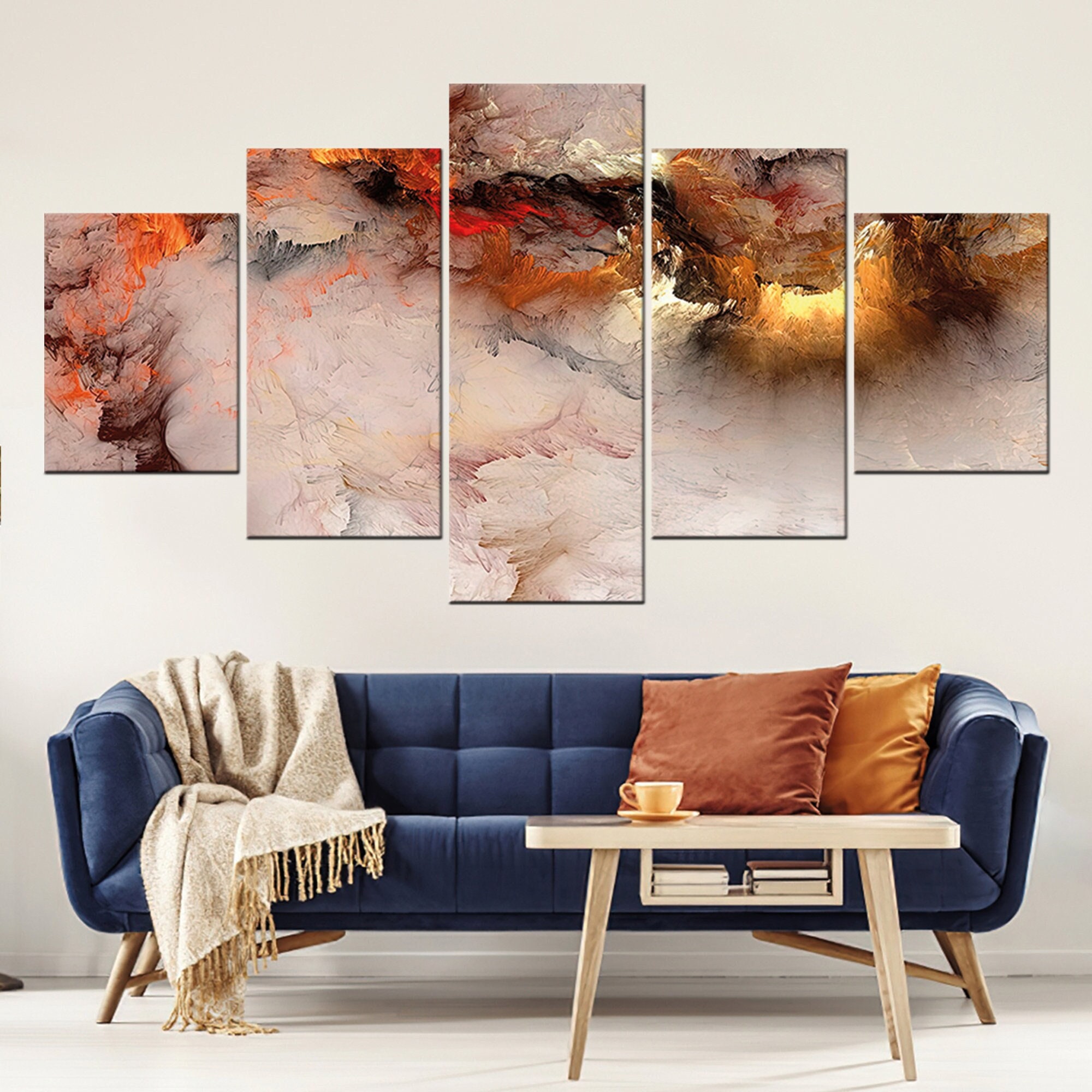 Orange Marble Abstract Canvas Art: Large Multi-panel Wall Decor - Etsy