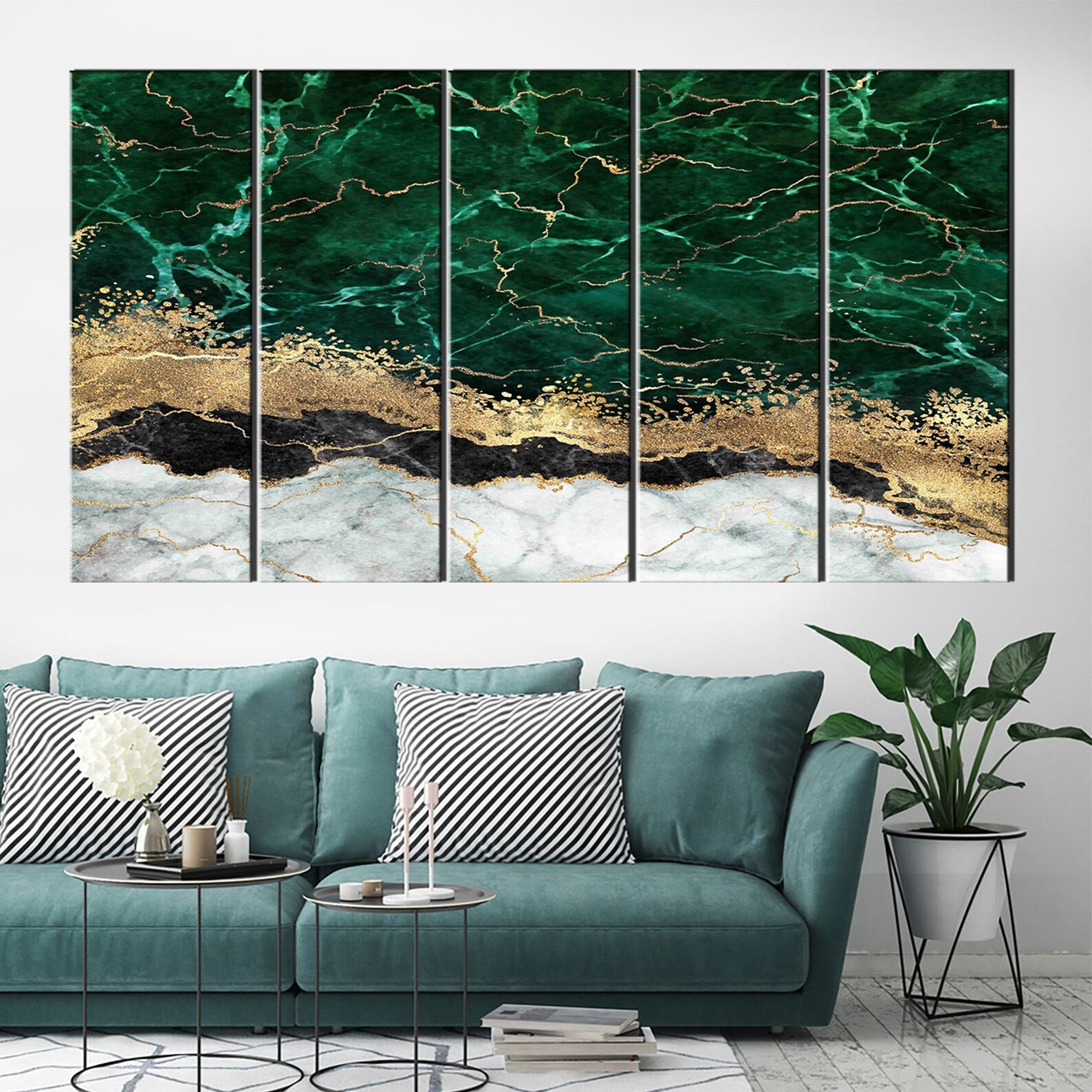 Green Gold Marble Canvas Luxury Wall Art Abstract Wall Etsy