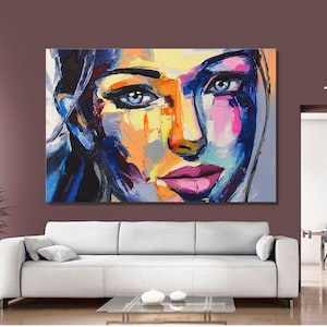 Colorful Woman Face Portrait: Abstract Canvas Wall Art