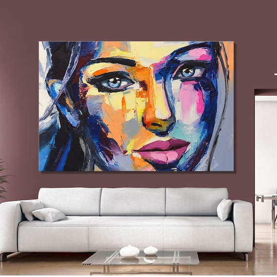 Colorful Woman Face Portrait: Abstract Canvas Wall Art - Etsy
