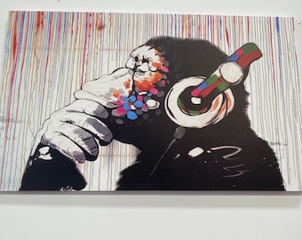 Banksy Thinking Monkey Canvas Art: Graffiti Street Art Print