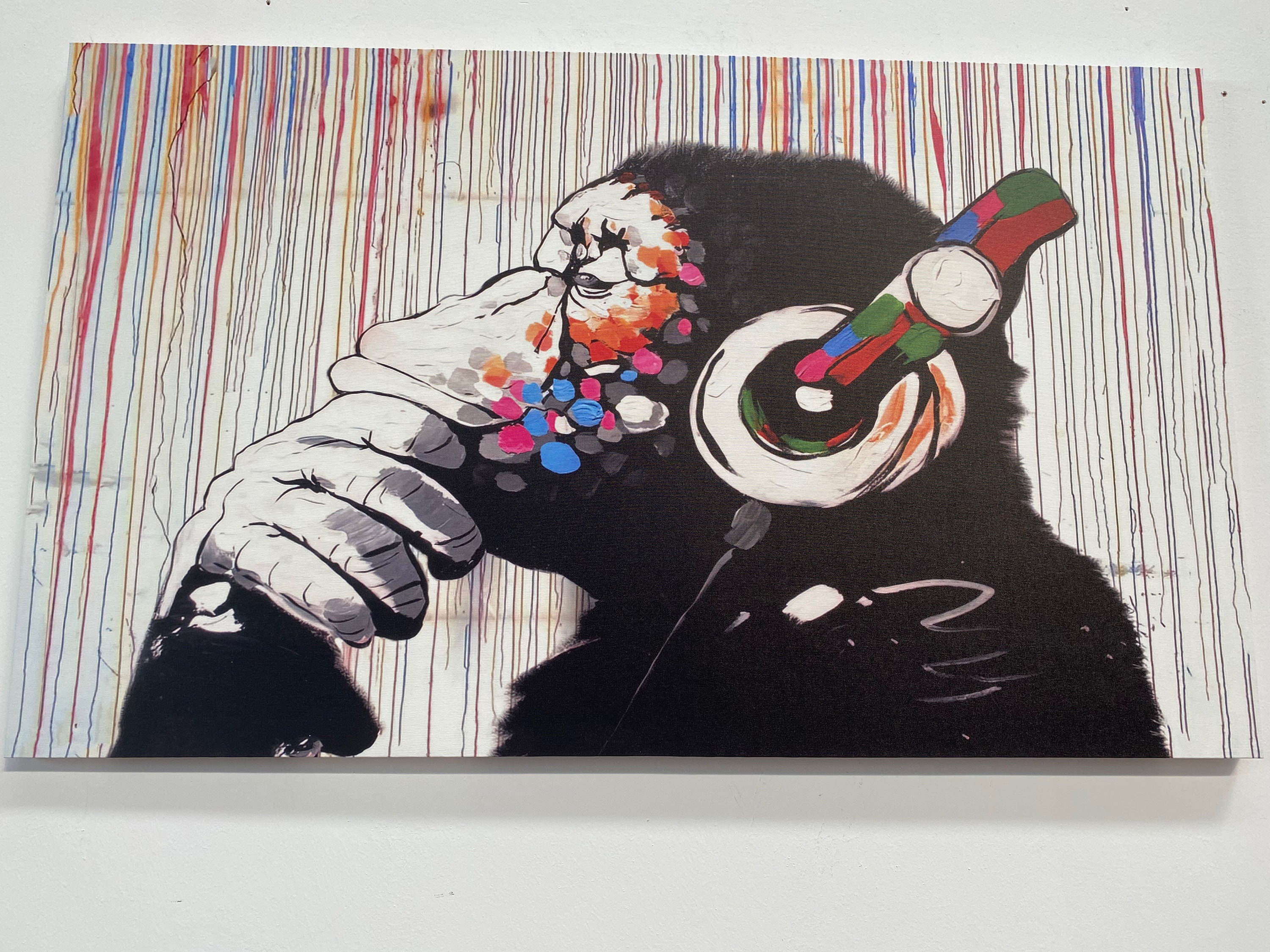 Banksy Thinking Monkey Canvas Art: Graffiti Street Art Print