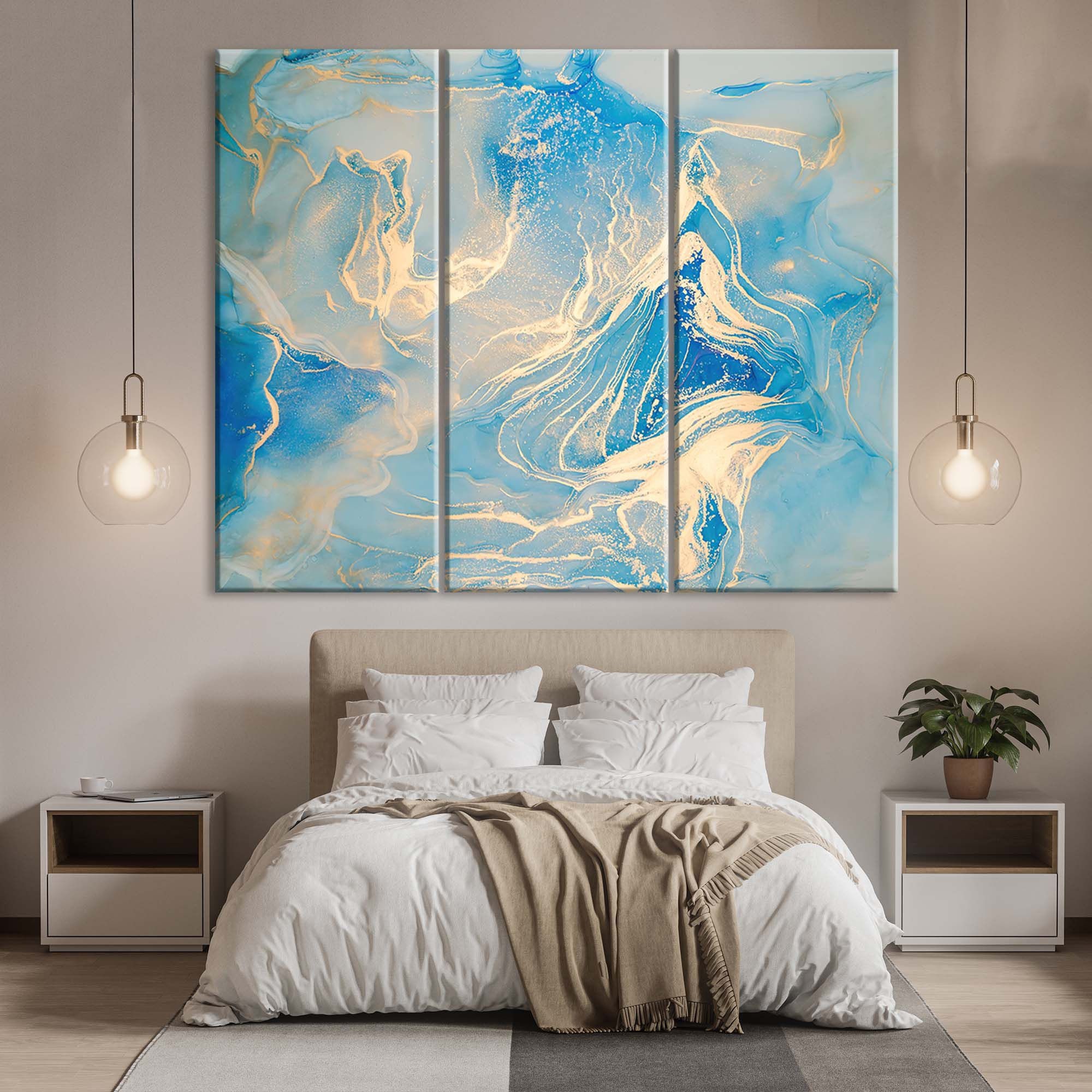 Blue Abstract Wall Art Marble Wall Decor Gold Marble Canvas Etsy