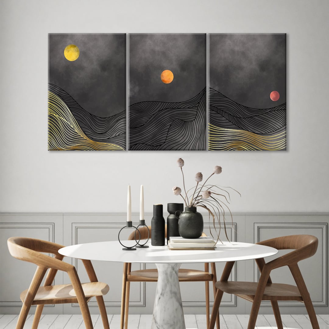 Abstract Mountain Canvas Art: Gold Print Night Landscape - Etsy