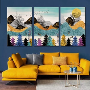 Abstract Landscape Wall Art, Landscape Canvas, Wall Art Canvas, Abstract Wall Art, Nature Wall Art, Forest Canvas, Mountain Wall Art, Canvas Set of 3 Panels
