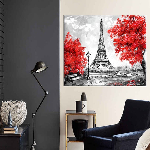 Eiffel Tower Canvas Print: Abstract Red Paris Wall Art