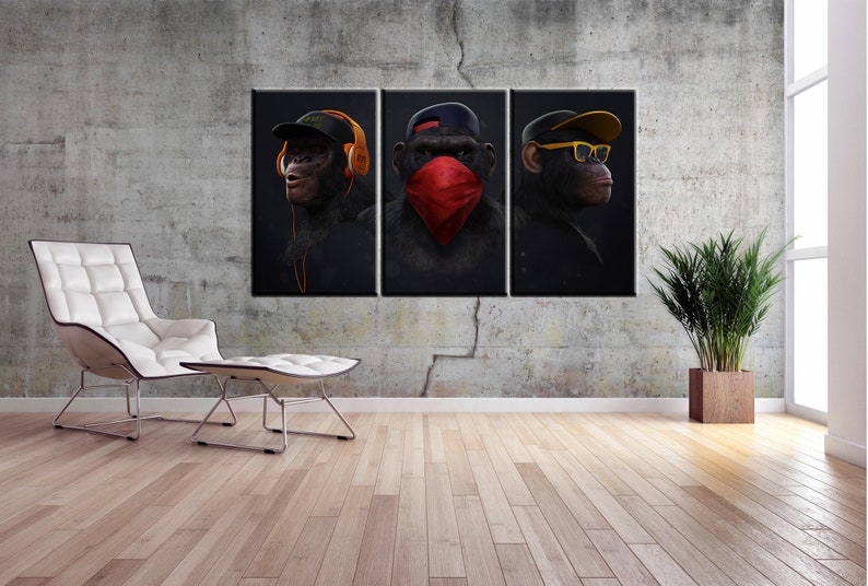 3 Monkeys Printed Canvas Decor Wall Hanging Decor Wall Art Etsy