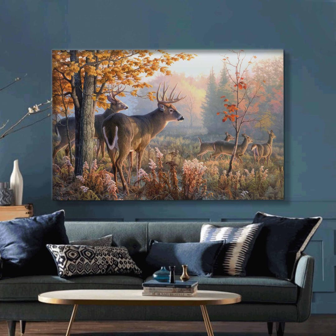 Deer Family Canvas Art: Forest Farmhouse Wall Decor - Etsy