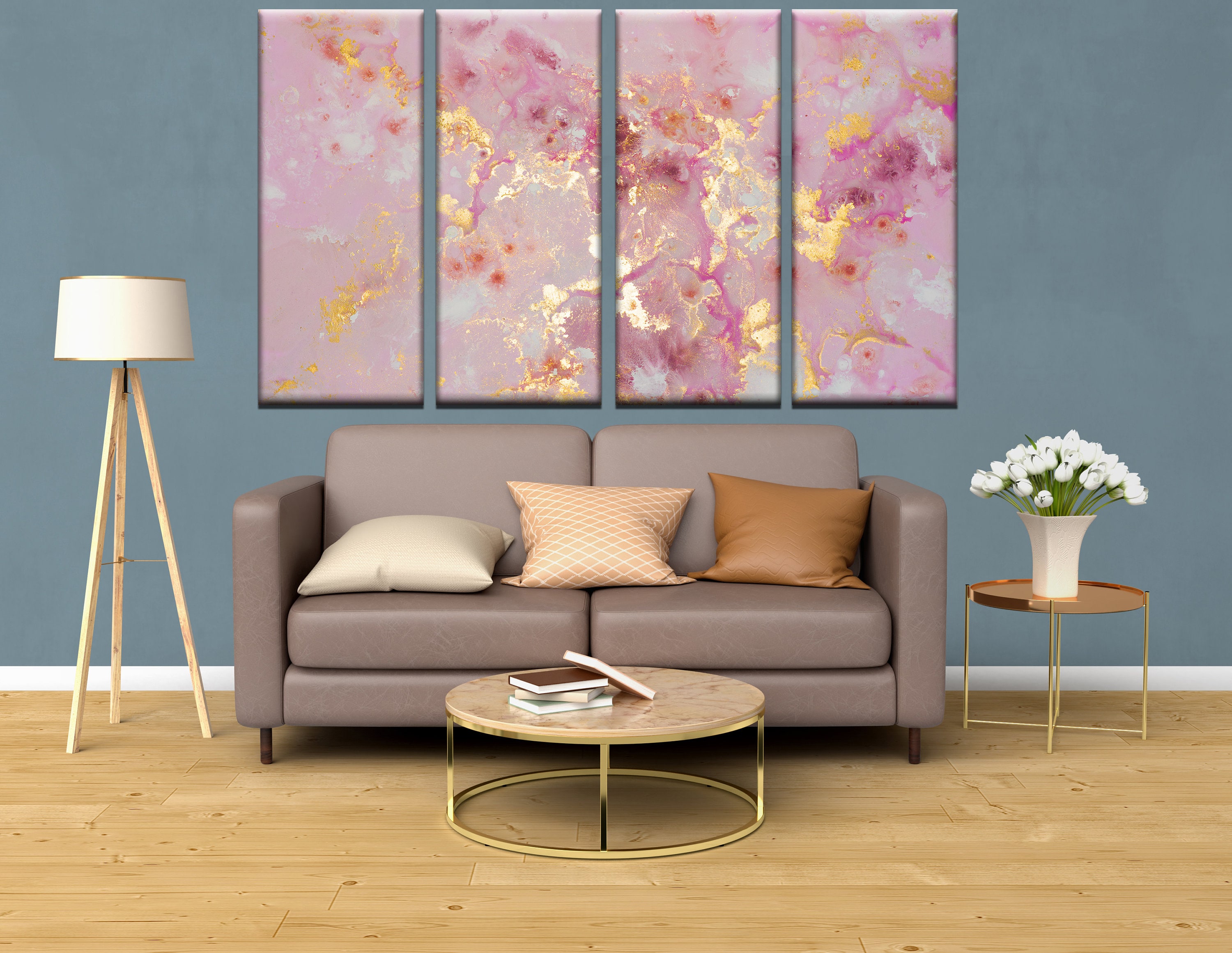 Pink and Gold Abstract Marble Canvas Print: Modern Wall Art - Etsy