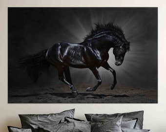 Majestic Black Stallion Canvas Print: Equine Wall Art