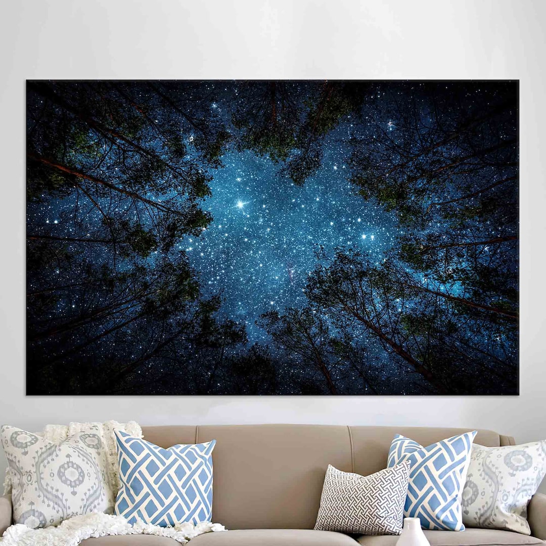 Starry Sky Wall Art Night Sky Landscape Night View Canvas Etsy