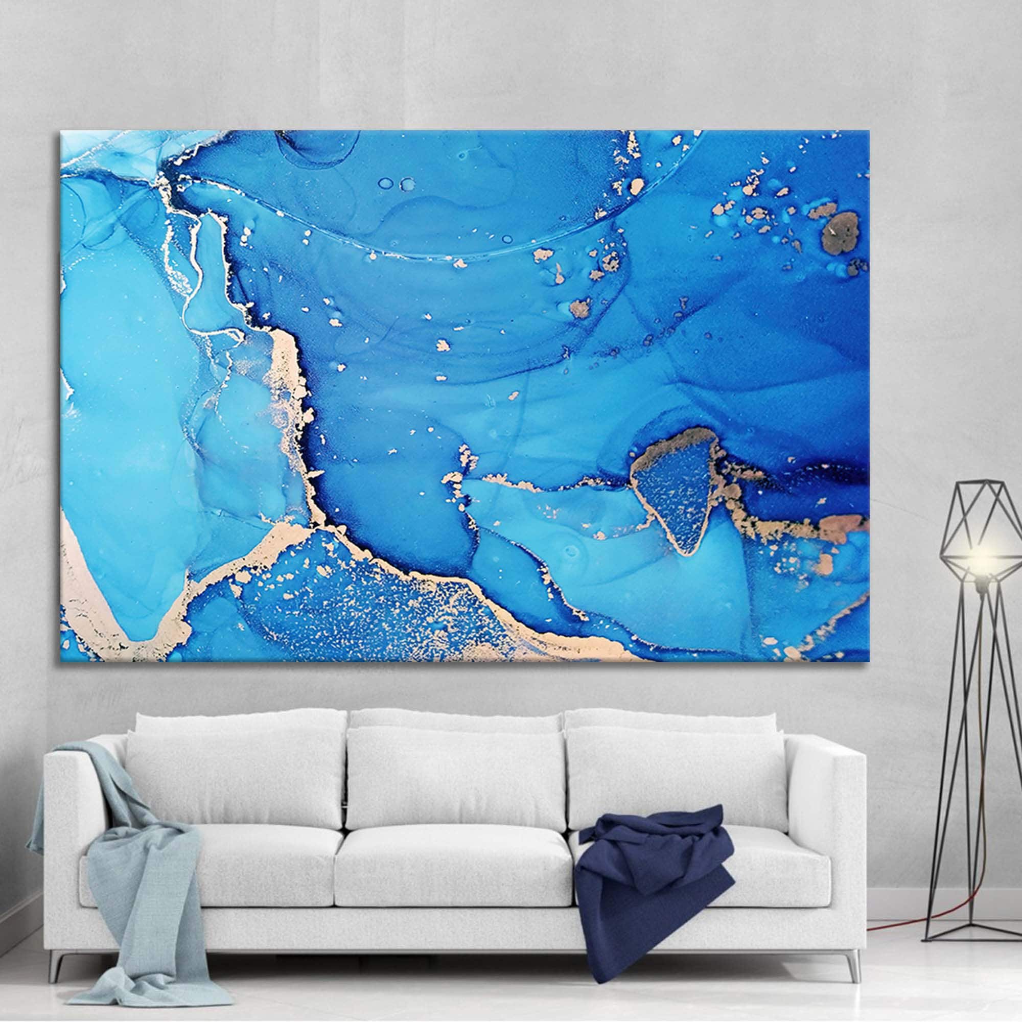 Blue Wall Art Gold Marble Wall Decor Marble Wall Art Trendy Etsy