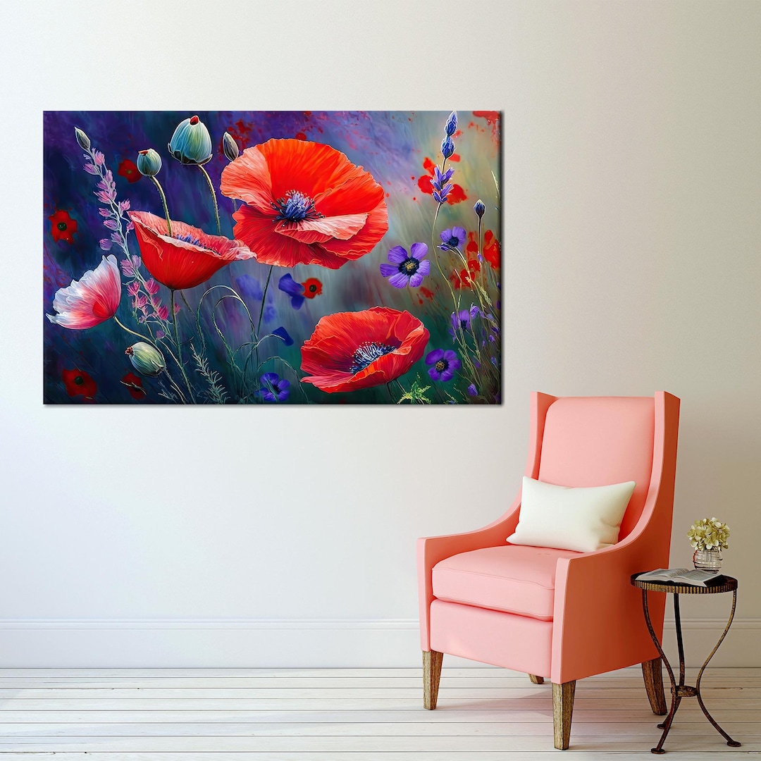 Red Poppy Canvas Art: Modern Floral Wall Hanging - Etsy