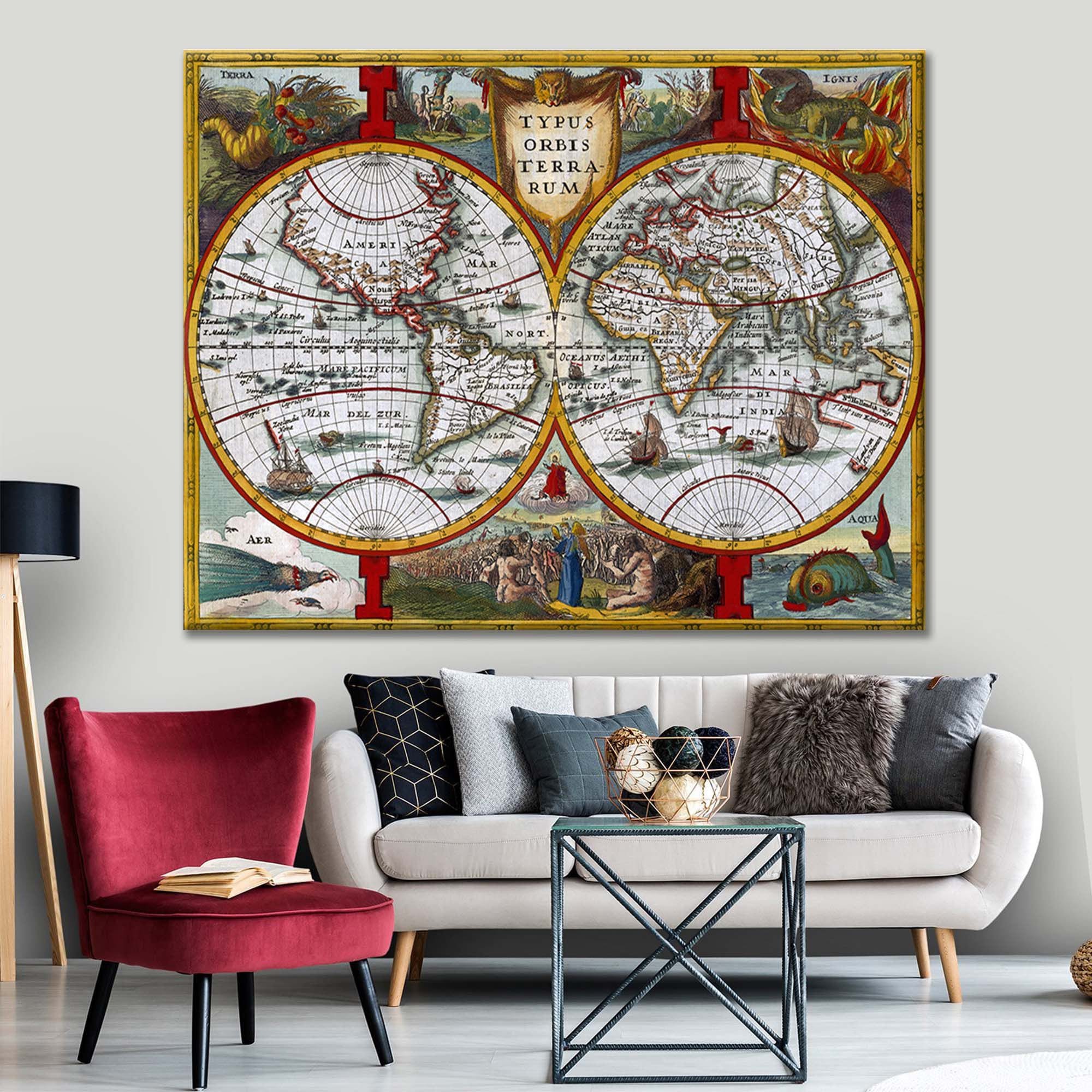 Old World Map Antique World Map Vintage Map Decor Retro Etsy