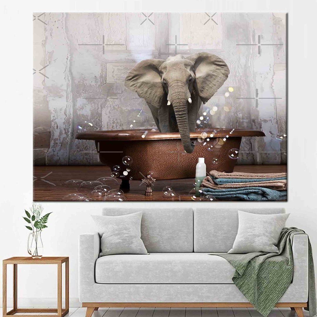 Elephant in Bathtub Canvas Print: Abstract Bathroom Wall Art - Etsy