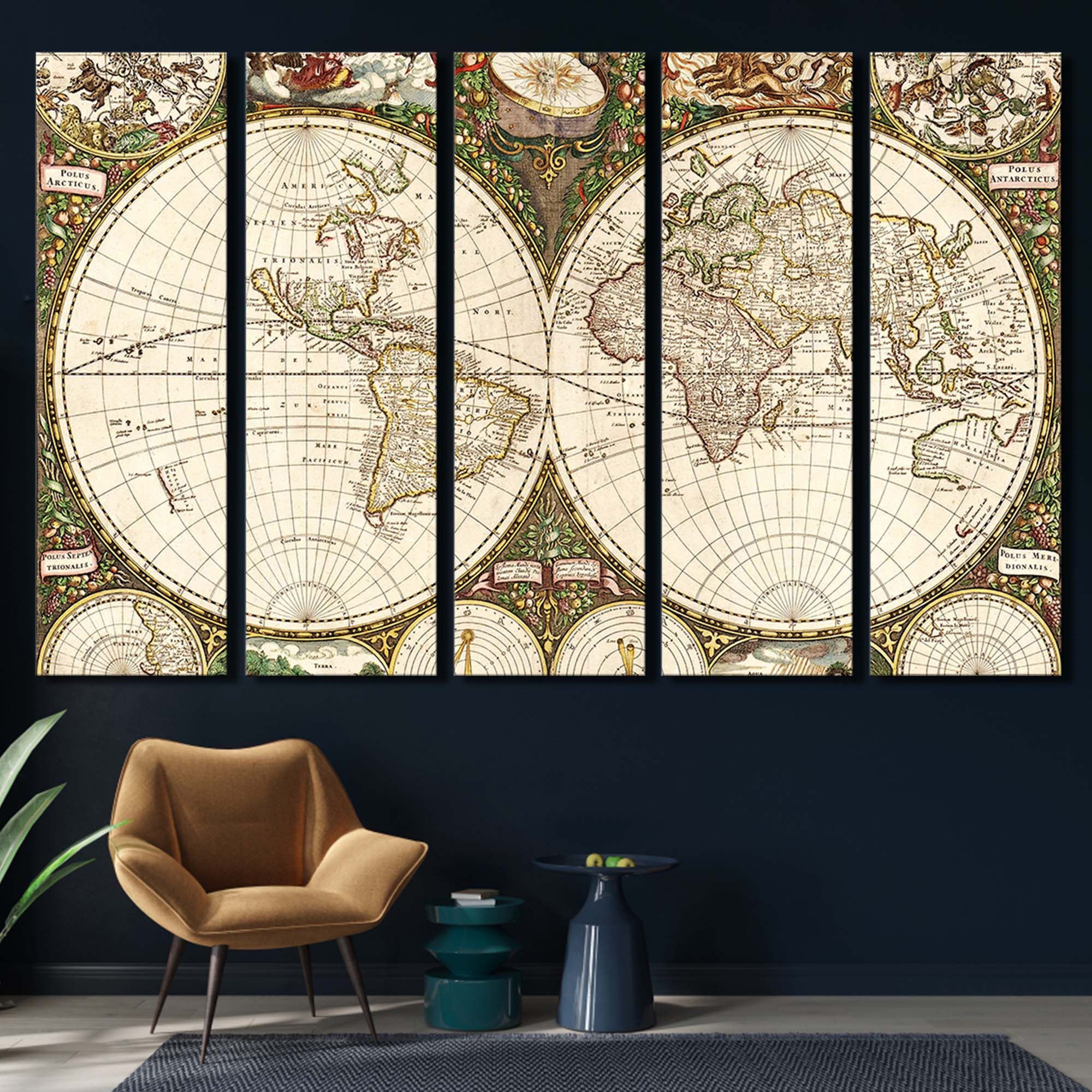 Antique World Map Canvas Print: Vintage Style Large Wall Decor - Etsy