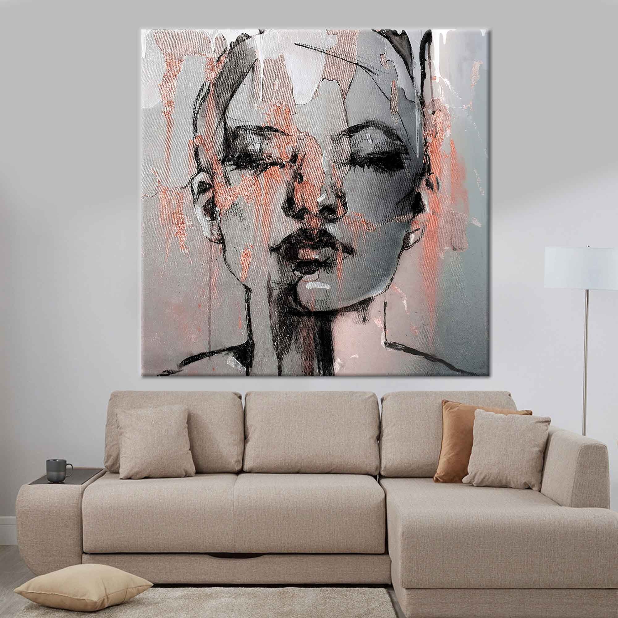 抽象的な女性の肖像画キャンバスアート：テラコッタの壁装飾 - Etsy 日本