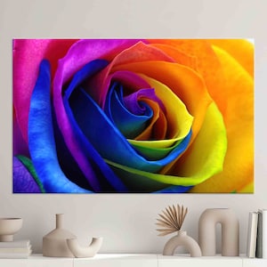 Arte de pared de rosas coloridas, arte de pared en lienzo, póster de rosas, arte de pared colorido, regalo personalizado, regalo para amantes de las rosas, arte de pared moderno, decoración de moda,