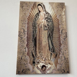 La Virgen de Guadalupe, Arte religioso de pared, Nuestra Señora de Guadalupe, Arte de pared de la Señora, Decoración de pared católica, Arte de pared de la Inmaculada María, Arte en lienzo