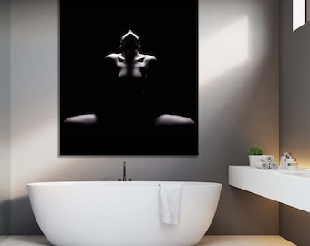 Sexy Wandbild, Erotische Akt Leinwand, sinnliche Kunst Druck, Erotische Nacktheit Wandkunst, Sexy Körper Dekor, nackte Frau, schwarz und weiß, Reif