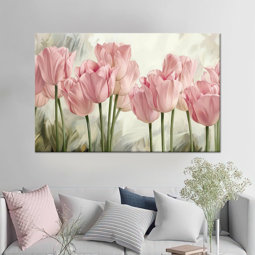 Pink Tulip Canvas Print: Modern Floral Wall Art - Etsy