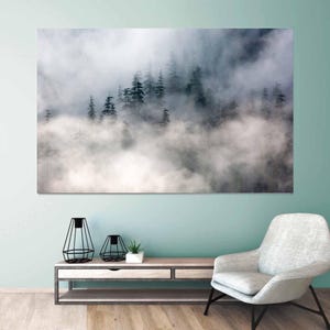 Mountain Canvas Art, Forest Wall Decor, Nature Landscape Art, Foggy Forest Home Decor, Mountain And Forest Art, Foggy Mountain Canvas,